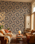 Sliced Radiance modern block wallpaper in a warm and inviting living room