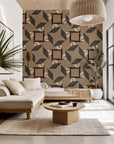 Geometric, structural wall decal in abstract black and brown tones