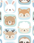 White happy forest animal face grid peel and stick wallpaper -Smiley Squares