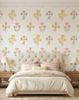 Soft Season pastel floral peel and stick wallpaper in a warm and inviting living room