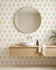Soft Season pastel floral peel and stick wallpaper creating ambiance in a serene bathroom