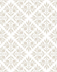Elegant Soft Bouquet Opus wallpaper with beige floral damask pattern on white peel and stick background