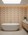 Soft Petal Wash romantic pink floral wallpaper creating ambiance in a serene bathroom