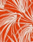 Bright orange wall covering patterned with white tropical palm fronds, Solar Fronds