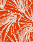 Bright orange wall covering patterned with white tropical palm fronds, Solar Fronds