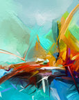 Spark & Sea vibrant abstract ocean wallpaper creating ambiance in a serene bathroom