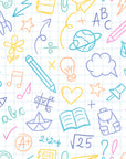 Colorful school supply doodle pattern grid peel and stick wallpaper -Spark Scribbles