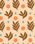 Matte terracotta frond peel and stick wallpaper with orange dots - Spice & Frond
