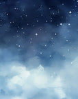 Dreamy Starlit Dreams wallpaper featuring watercolor blue clouds and twinkling white stars on navy sky