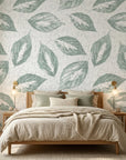 Still Green serene botanical peel and stick wallpaper adding character to a cozy bedroom