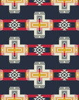 Self-adhesive wall covering (Stitched Summit) featuring a navy and red Southwestern geometric design