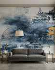Textured navy and gold abstract stormy brushstroke peel and stick wallpaper - Storm Break