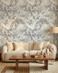 Matte grey expressive brushstroke botanical peel and stick wallpaper - Storm Garden
