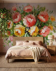 Smooth pink peony and daisy floral bouquet peel and stick wallpaper - Summer Bouquet