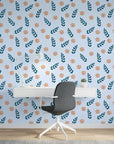 Summer Story vibrant coastal floral wallpaper as a feature wall in a bright home office