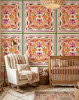 Sun Bloom sunflower wallpaper in a warm and inviting living room