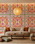 Sun Bloom sunflower wallpaper as a feature wall in a bright home office