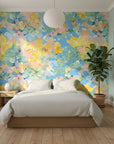 Colorful floral peel and stick wallpaper with loose brushwork