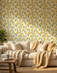 Smooth watercolor yellow daisy botanical peel and stick wallpaper - Sunlit Meadow adding character to a bedroom