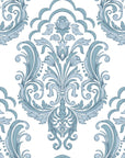 Sunlit Thicket blue floral damask wallpaper