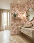 Sweet Dreams cozy children’s wallpaper creating ambiance in a serene bathroom