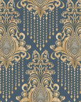 Sweet Pea Shadows gold and slate blue classic damask wallpaper