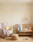 Sweet Sprinkle pastel scribble wallpaper in a warm and inviting living room