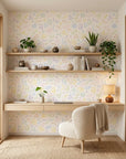 Sweet Sprinkle pastel scribble wallpaper as a feature wall in a bright home office