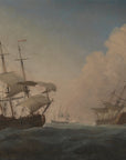 Maritime oil painting wallpaper featuring tall ships with billowing sails on stormy seas under dramatic clouds