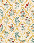 Smooth golden Moorish arch floral botanical peel and stick wallpaper - Teal Alcazar creating ambiance in a bathroom