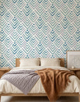 Smooth watercolor teal chevron fret geometric peel and stick wallpaper - Teal Fret
