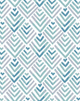 Smooth watercolor teal chevron fret geometric peel and stick wallpaper - Teal Fret creating ambiance in a bathroom