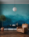 Serene blue-green wall covering with peaceful color depth