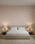 Tender Light soft blush floral sprig wallpaper adding character to a cozy bedroom
