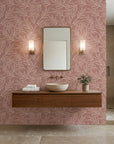 Matte dusty rose outline leaf sprig peel and stick wallpaper - Terracotta Leaf as a feature wall in an office
