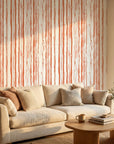 Matte terracotta painterly brushstroke stripe peel and stick wallpaper - Terracotta Rainfall