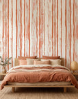 Matte terracotta painterly brushstroke stripe peel and stick wallpaper - Terracotta Rainfall in a warm living room