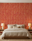 Textured terracotta woven houndstooth brick peel and stick wallpaper - Terracotta Relic in a warm living room