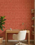 Textured terracotta woven houndstooth brick peel and stick wallpaper - Terracotta Relic adding character to a bedroom