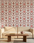 Smooth Ottoman floral vine botanical peel and stick wallpaper - Terracotta Spice