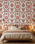 Smooth Ottoman floral vine botanical peel and stick wallpaper - Terracotta Spice in a warm living room