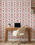 Smooth Ottoman floral vine botanical peel and stick wallpaper - Terracotta Spice adding character to a bedroom