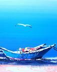 Tethered & Blue serene coastal boat wallpaper creating ambiance in a serene bathroom