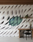 Geometric removable wallpaper with precise linear composition