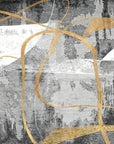 The Gilded Loop gold and charcoal abstract line wallpaper creating ambiance in a serene bathroom