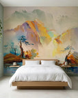 The Morning Gorge serene mountain landscape wallpaper in a warm and inviting living room