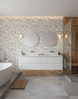 Thistle & Clover vintage botanical garden wallpaper creating ambiance in a serene bathroom