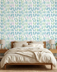 Tidal Scatter coastal blue abstract wallpaper adding character to a cozy bedroom
