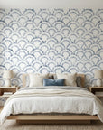 Tide's Armor blue geometric peel and stick wallpaper adding character to a cozy bedroom