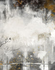 Contemporary Trees Gold wallpaper with abstract gray watercolor and golden autumn accents on textured canvas